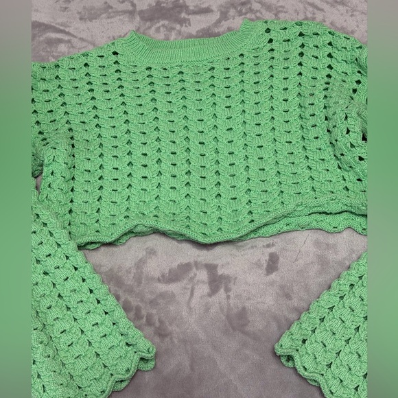 Zara Light Green Crochet Crop Top - Picture 2 of 7